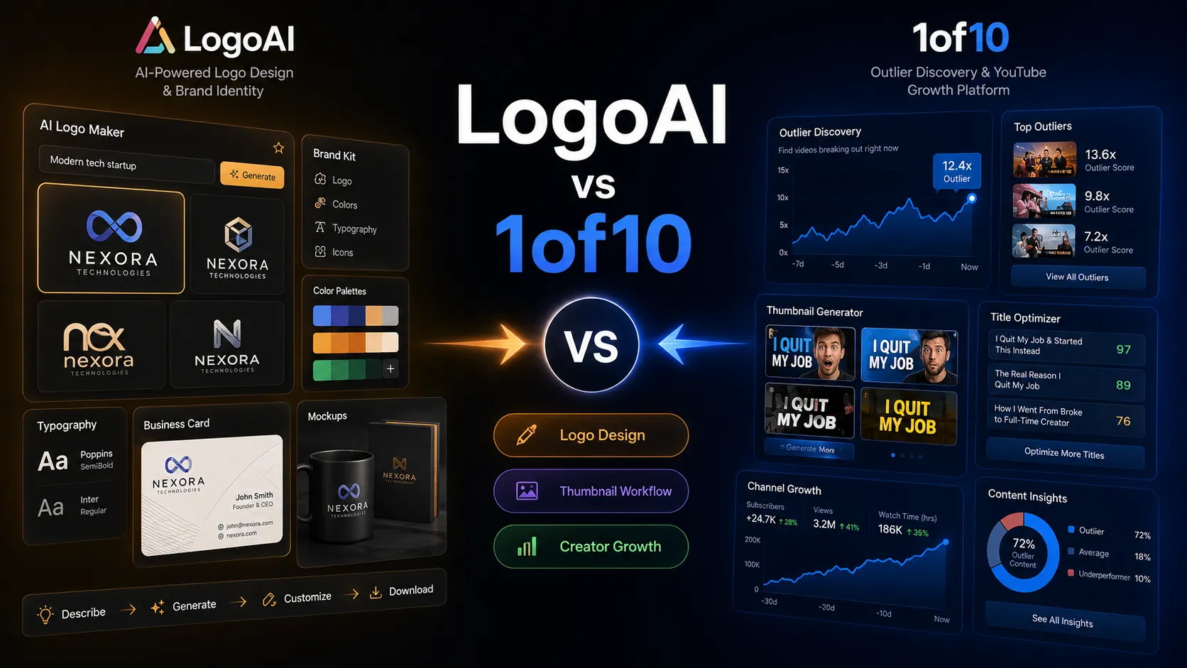 LogoAI vs 1of10: Brand Kit or YouTube Growth?