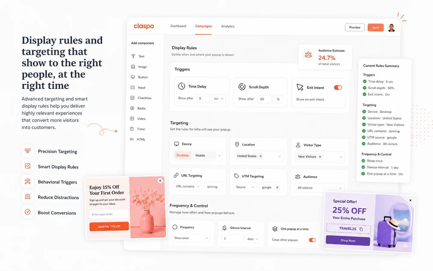 Claspo: review snapshot, showing popup workflow fit, pageview pricing checks, free plan value, and alternative routes