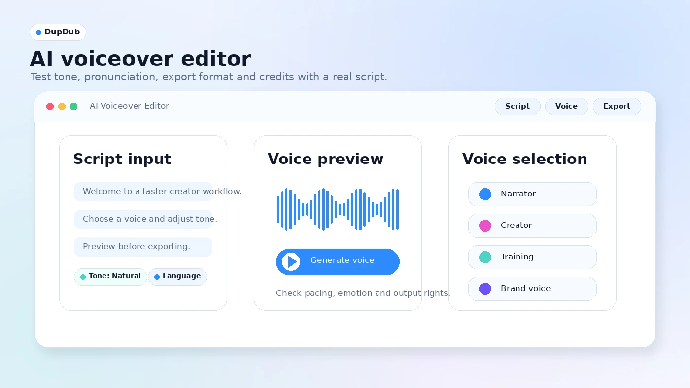 DupDub: review snapshot, showing buyer fit, trial path, credit risk, and alternatives for AI media workflows