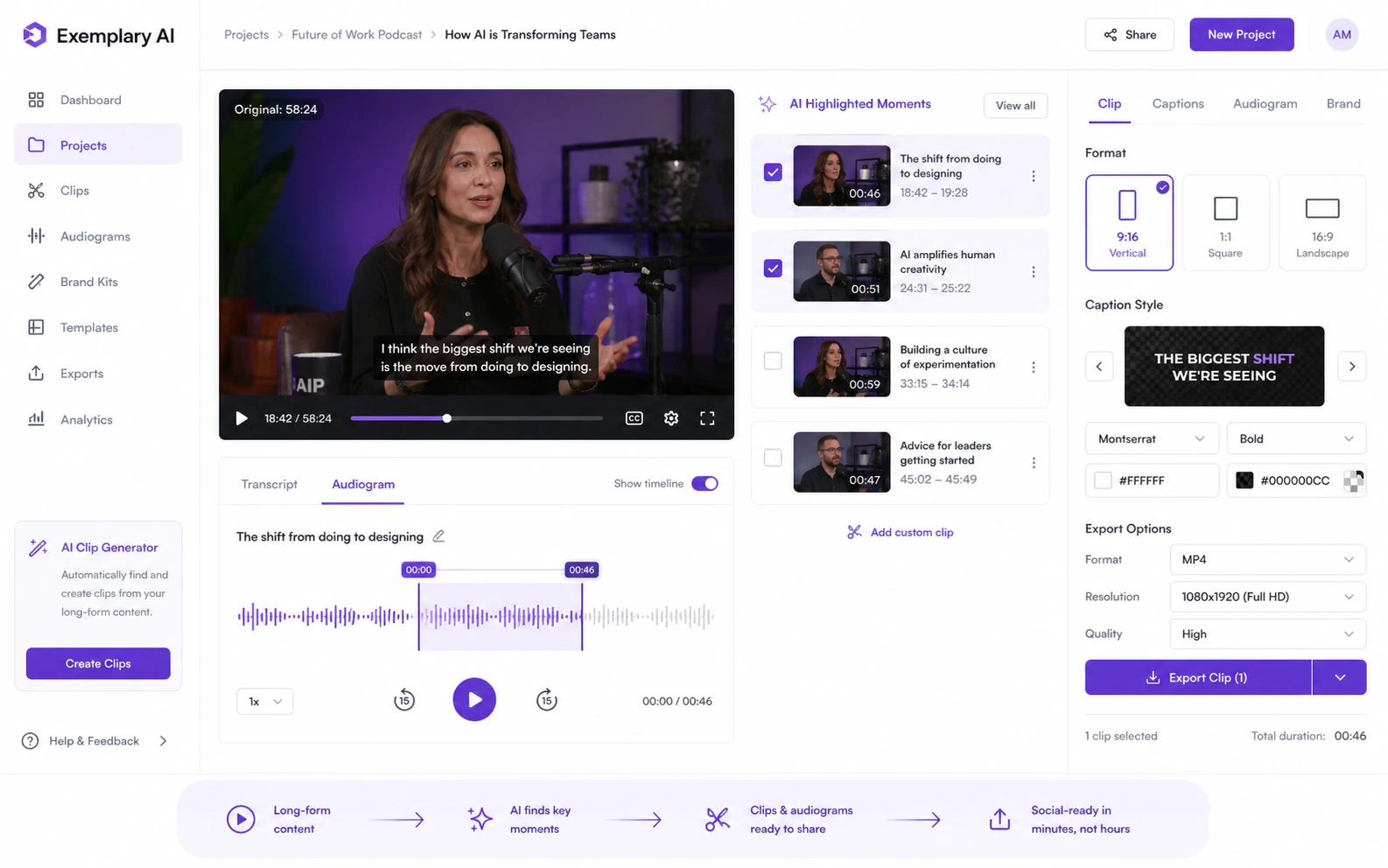 Exemplary AI: buyer checklist, showing upload minutes, retention, export limits, output quality, and cancellation checks before paying