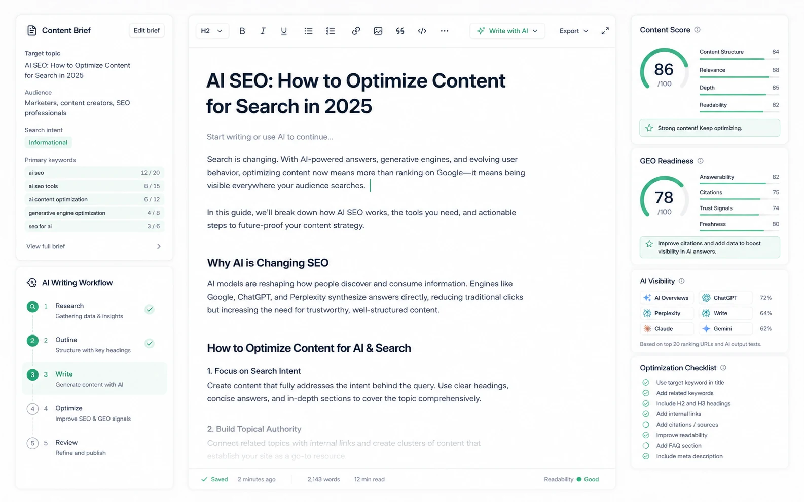 Frase: review snapshot, showing how buyers should compare SEO workflow fit, GEO visibility, pricing limits, and trial value before paying