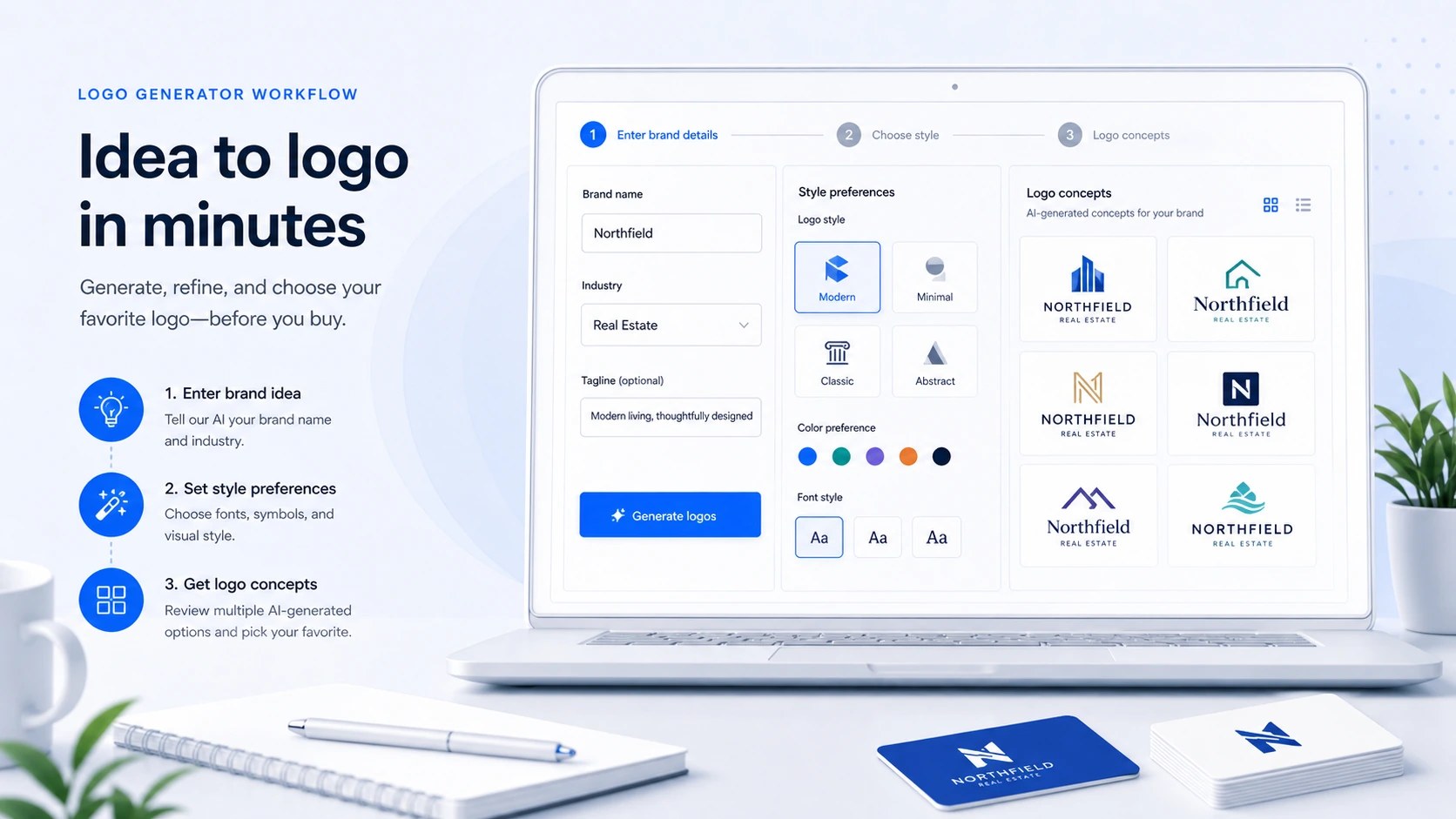 LogoAI: workflow fit map, showing how buyers should test logo concepts, package needs, and legal checks before paying