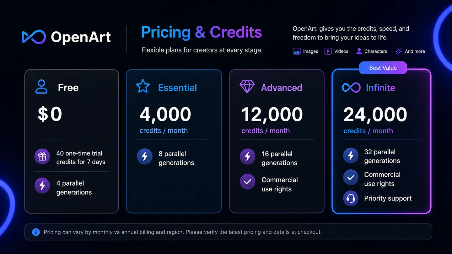 OpenArt: final verdict card, showing when to test, pay, compare alternatives, or skip before checkout