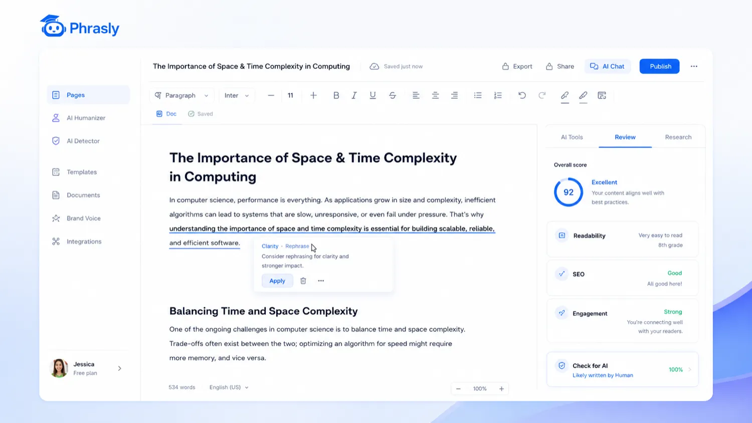 Phrasly: review snapshot, showing writing workflow fit, refund risk, API route, and detection-first alternatives