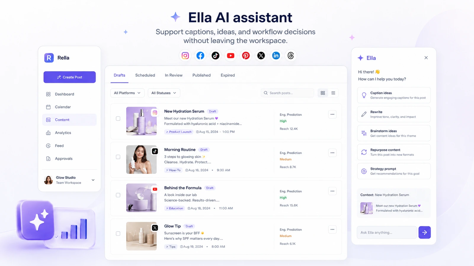 Rella: final verdict card, showing when social media teams should try Rella, compare alternatives, or skip the paid plan