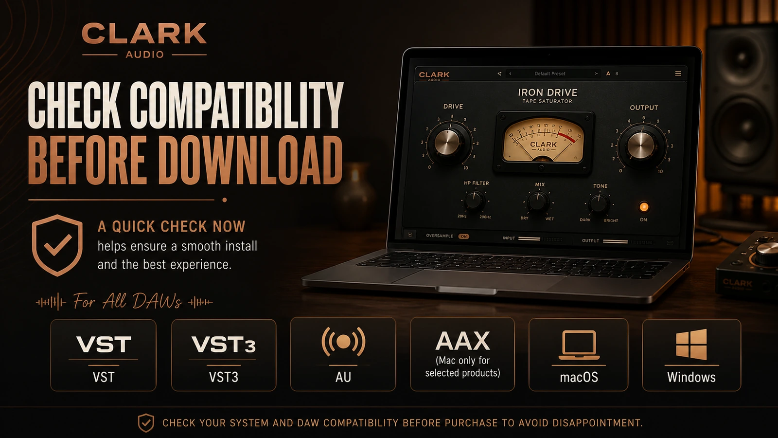 Clark Audio: DAW compatibility and plugin formats, showing what a buyer should verify before download