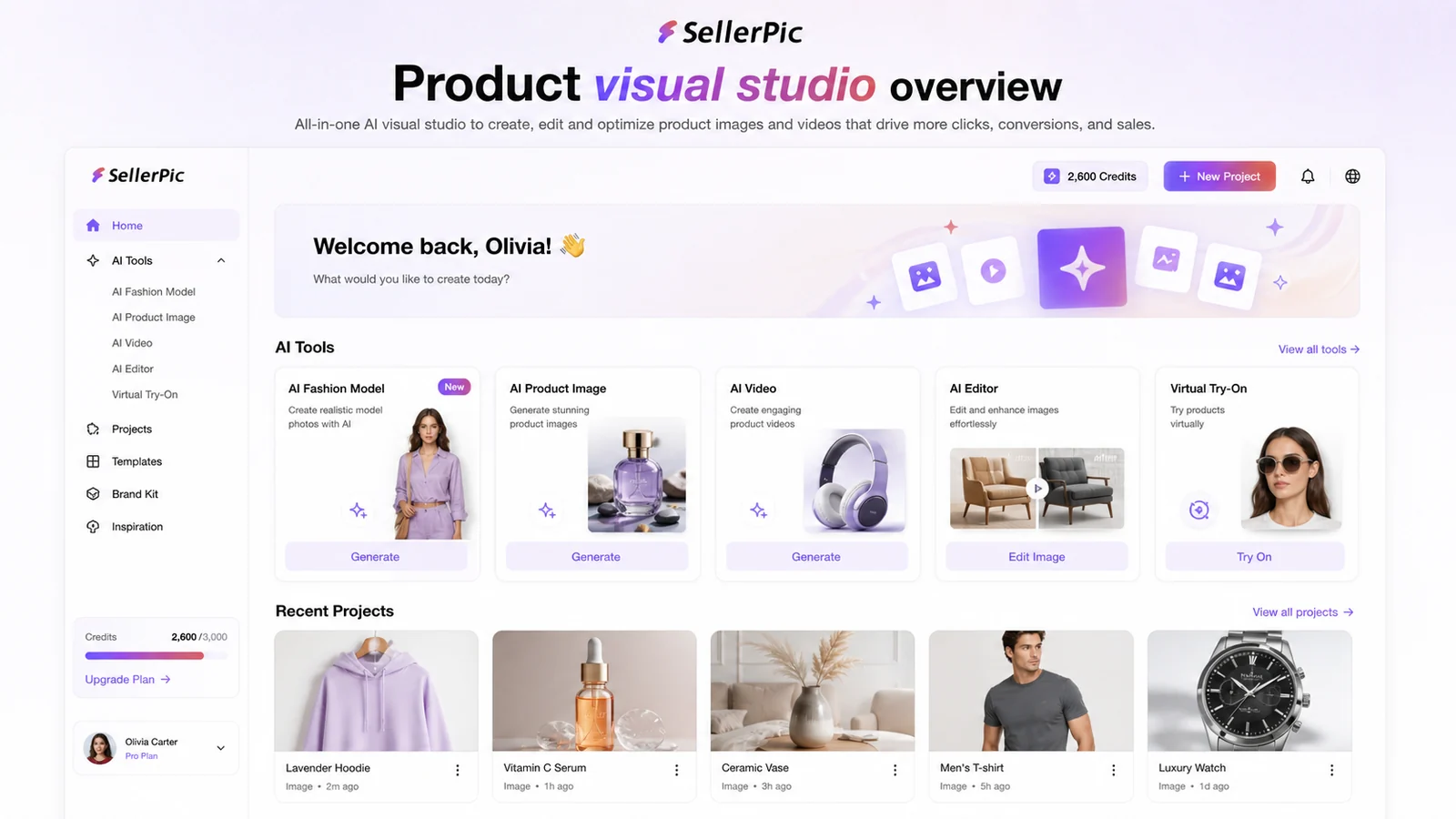 SellerPic: product visual studio overview, showing how ecommerce buyers turn product photos into model images and ads